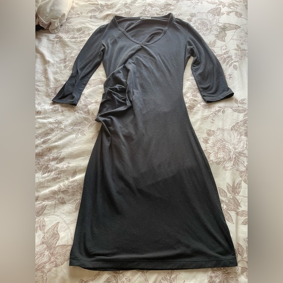 James Perse Gray Jersey Knit Ruched Side Midi Maxi Dress 2 Medium Classic Staple - Picture 1 of 7